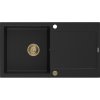 Granitový drez Mexen Leo s 1 misou a odkapávačom 900 x 500 mm, čierny, zlatý sifón - 6501901010-77-G
