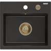 Granitový drez Mexen Milo s 1 misou 435 x 410 mm, čierna/zlatá metalíza, zlatý sifón - 6505441000-75-G