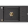 Granitový drez Mexen Elias s 1 misou a odkapávačom 795 x 480 mm, čierny bodkovaný, zlatý sifón - 6511791005-76-G