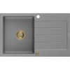 Granitový drez Mexen Bruno s 1 misou a odkapávačom 795 x 495 mm, sivý, zlatý sifón - 6513791010-71-G
