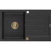 Granitový drez Mexen Bruno s 1 misou a odkapávačom 795 x 495 mm, čierna/strieborná metalíza, zlatý sifón - 6513791010-73-G