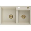 Granitový drez Mexen Tomas s 2 misami 800 x 500 mm, béžový, zlatý sifón - 6516802000-69-G
