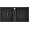 Granitový drez Mexen Mario s 2 misami, 820 x 436 mm, čierna/strieborná metalíza, čierny sifón - 6504822000-73-B