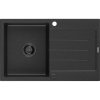 Granitový drez Mexen Bruno s 1 misou a odkapávačom 795 x 495 mm, čierna/strieborná metalíza, čierny sifón - 6513791010-73-B