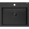Granitový drez Mexen Oscar s 1 misou 580 x 490 mm, čierna/strieborná metalíza, čierny sifón - 6519581000-73-B
