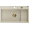 Granitový drez Mexen Omar s 1 misou 800 x 480 mm, béžový, zlatý sifón - 6520801005-69-G