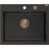 Granitový drez Mexen Elix s 1 misou 600 x 500 mm, čierna/zlatá metalíza, zlatý sifón - 6525601005-75-G