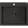 Granitový drez Mexen Elix s 1 misou 600 x 500 mm, čierna/zlatá metalíza, čierny sifón - 6525601005-75-B