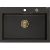 Granitový drez Mexen Elix s 1 misou 700 x 500 mm, čierna/zlatá metalíza, zlatý sifón - 6526701005-75-G