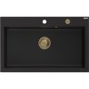 Granitový drez Mexen Elix s 1 misou 800 x 500 mm, čierny, zlatý sifón - 6527801005-77-G