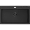 Granitový drez Mexen Elix s 1 umývadlom 800 x 500 mm, čierna/strieborná metalíza, čierny sifón - 6527801005-73-B
