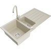 Granitový drez Mexen Andres s 1,5 miskou, odkapávačom a kuchynskou batériou Telma, béžový - 6515-69-670200-69
