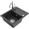 Granitový drez Mexen Enzo s 1 misou, odkapávačom a kuchynskou batériou Carla, čierny bodkovaný - 6506-76-670700-00
