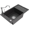 Granitový drez Mexen Elias s 1 misou, odkapávačom a kuchynskou batériou Carla, čierna škvrnitá - 6511-76-670700-00