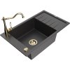 Granitový drez Mexen Elias s 1 misou, odkapávačom a kuchynskou batériou Carla, čierna škvrnitá - 6511-76-670700-50
