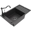 Granitový drez Mexen Elias s 1 misou, odkapávačom a kuchynskou batériou Carla, čierna škvrnitá - 6511-76-670700-70-B
