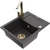 Granitový drez Mexen Enzo s 1 misou, odkapávačom a kuchynskou batériou Rita, čierna škvrnitá - 6506-76-670300-50