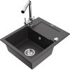 Granitový drez Mexen Enzo s 1 misou, odkapávačom a kuchynskou batériou Duero, čierny bodkovaný - 6506-76-671600-00