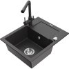 Mexen Enzo Granitový drez s 1 misou, odkapávačom a kuchynskou batériou Duero, čierna škvrnitá - 6506-76-671600-76