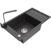 Granitový drez Mexen Elias s 1 misou, odkapávačom a kuchynskou batériou Rita, čierna škvrna - 6511-76-670300-70