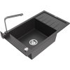 Granitový drez Mexen Elias s 1 misou, odkapávačom a kuchynskou batériou Rita, čierna škvrnitá - 6511-76-670300-76