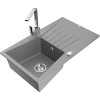 Granitový drez Mexen Cesar s 1 misou, odkapávačom a kuchynskou batériou Rita, sivý - 6514-71-670300-00