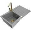 Granitový drez Mexen Cesar s 1 misou, odkapávačom a kuchynskou batériou Rita, sivý - 6514-71-670300-50