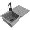 Granitový drez Mexen Cesar s 1 misou, odkapávačom a kuchynskou batériou Rita, sivý - 6514-71-670300-70-B