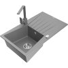 Granitový drez Mexen Cesar s 1 misou, odkapávačom a kuchynskou batériou Rita, sivý - 6514-71-670300-71