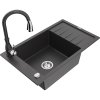 Granitový drez Mexen Elias s 1 misou, odkapávačom a batériou Savita, čierna škvrnitá - 6511-76-672601-76