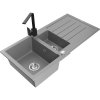 Granitový drez Mexen Andres s 1,5 misky, odkapávačom a kuchynskou batériou Rita, sivý - 6515-71-670300-70