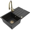 Granitový drez Mexen Bruno s 1 misou, odkapávačom a batériou Savita, čierna/strieborná metalíza - 6513-73-672601-50