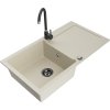 Granitový drez Mexen Leo s 1 misou, odkapávačom a kuchynskou batériou Telma, béžový - 6501-69-670200-70
