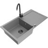 Granitový drez Mexen Leo s 1 misou, odkapávačom a kuchynskou batériou Telma, sivý - 6501-71-670200-70-B
