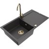 Granitový drez Mexen Leo s 1 misou, odkapávačom a kuchynskou batériou Telma, čierna škvrnitá - 6501-76-670200-50