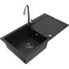 Granitový drez Mexen Leo s 1 misou, odkapávačom a kuchynskou batériou Telma, čierny - 6501-77-670200-50-B