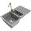 Granitový drez Mexen Matias s 1,5 misky, odkapávačom a kuchynskou batériou Telma, sivý - 6502-71-670200-50