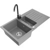 Granitový drez Mexen Matias s 1,5 misky, odkapávačom a kuchynskou batériou Telma, sivý - 6502-71-670200-70