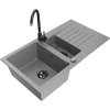 Granitový drez Mexen Matias s 1,5 misy, odkapávačom a kuchynskou batériou Telma, sivý - 6502-71-670200-70-B