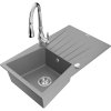 Granitový drez Mexen Cesar s 1 misou, odkapávačom a kuchynskou batériou Savita, sivý - 6514-71-672601-00