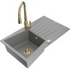 Granitový drez Mexen Cesar s 1 misou, odkapávačom a kuchynskou batériou Savita, sivý - 6514-71-672601-50