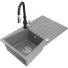 Granitový drez Mexen Cesar s 1 misou, odkapávačom a kuchynskou batériou Savita, sivý - 6514-71-672601-70