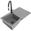 Granitový drez Mexen Cesar s 1 misou, odkapávačom a kuchynskou batériou Savita, sivý - 6514-71-672601-70-B
