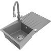 Granitový drez Mexen Cesar s 1 misou, odkapávačom a kuchynskou batériou Savita, sivý - 6514-71-672601-71