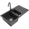 Granitový drez Mexen Matias s 1,5 misky, odkapávačom a kuchynskou batériou Telma, čierna škvrnitá - 6502-76-670200-70