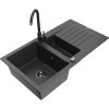 Granitový drez Mexen Matias s 1,5 misky, odkapávačom a kuchynskou batériou Telma, čierna škvrnitá - 6502-76-670200-70-B