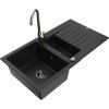 Granitový drez Mexen Matias s 1,5 misky, odkapávačom a kuchynskou batériou Telma, čierny - 6502-77-670200-50-B