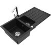 Granitový drez Mexen Andres s 1,5 misky, odkapávačom a kuchynskou batériou Rita, čierny - 6515-77-670300-00