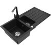 Granitový drez Mexen Andres s 1,5 misky, odkapávačom a kuchynskou batériou Rita, čierny - 6515-77-670300-70