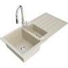 Granitový drez Mexen Andres s 1,5 miskou, odkapávačom a kuchynskou batériou Savita, béžový - 6515-69-672601-00